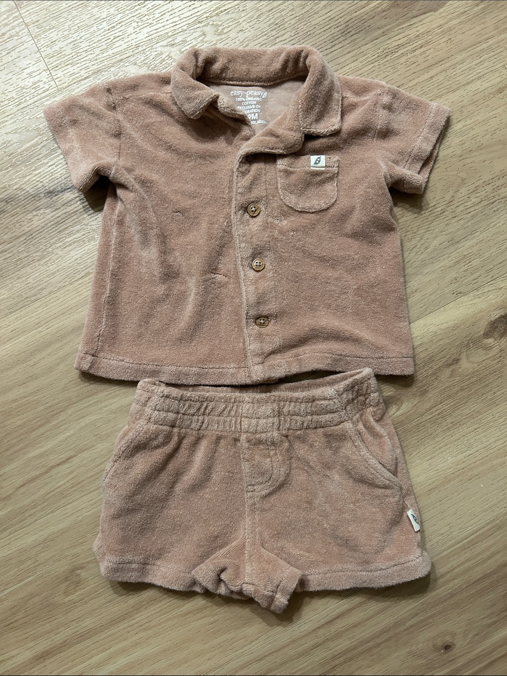 Easy Peasy Terry Cloth Two-Piece Shirt & Short Set - Dusty Rose